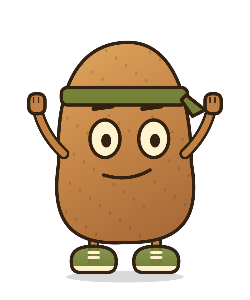 Droopy, the app’s potato companion, cheering with both hands raised