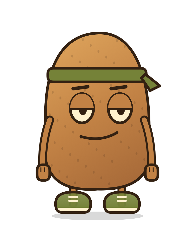 Droopy, the app’s sleepy-eyed potato companion in a green sweatband and sneakers